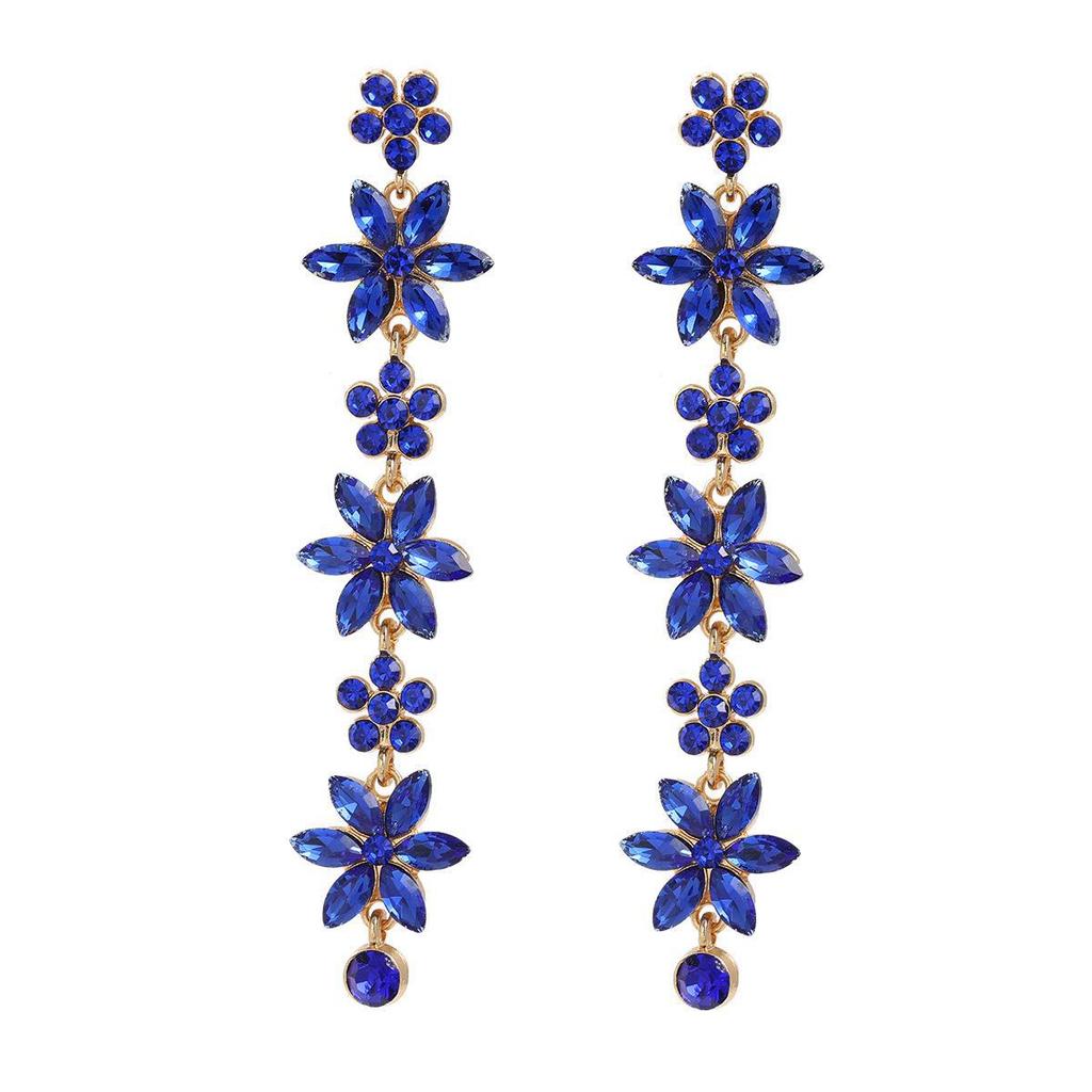 Elegant Multi-Layer Flower Earrings for Women - European & American Style with Colored Diamonds