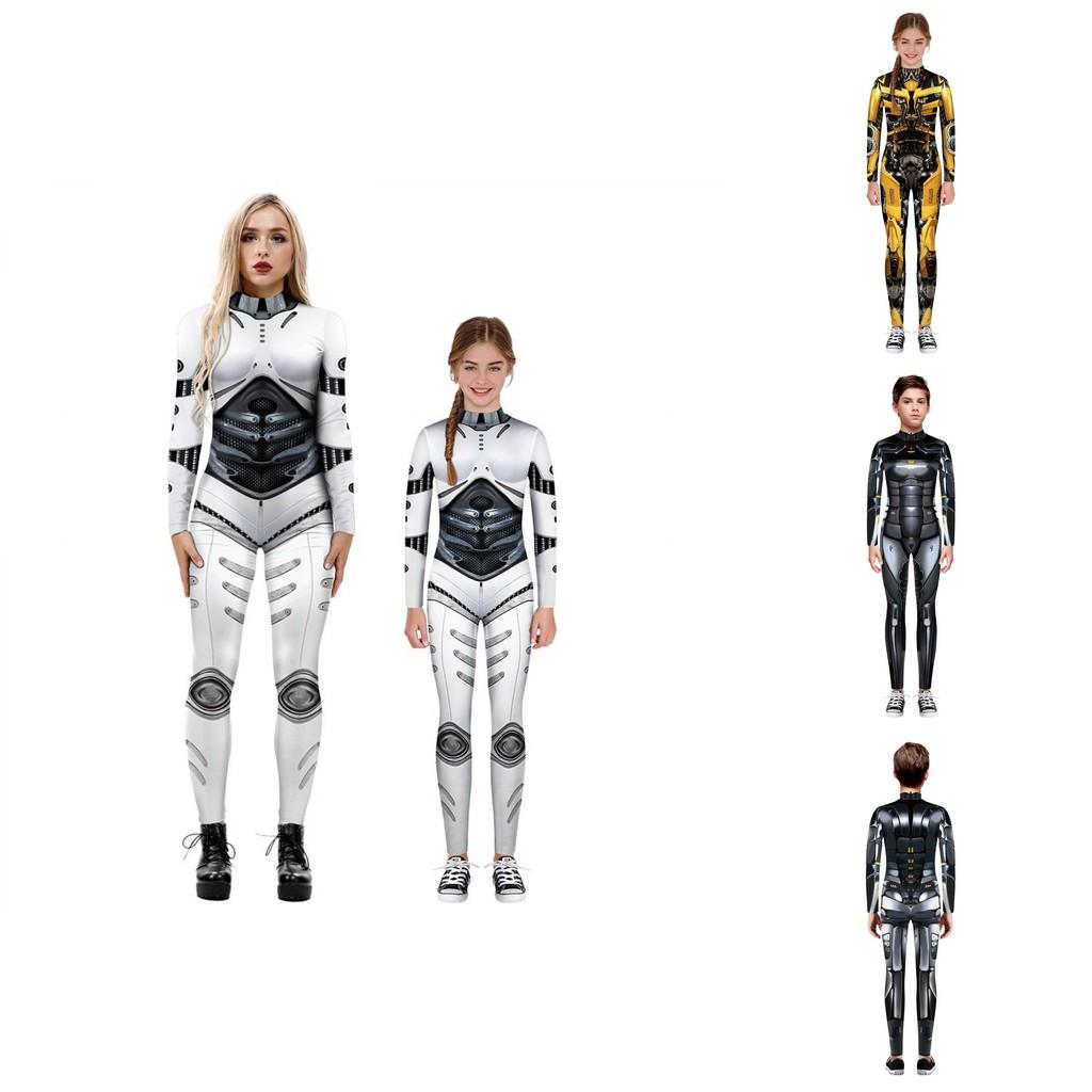 Stretchy Robot Armor Print Halloween Cosplay Jumpsuit Bodysuit Costume