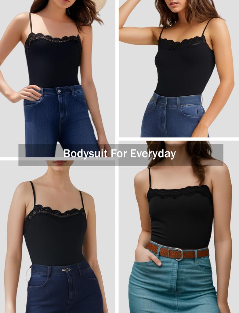 Maeau Tummy Tightening Cute Lace Cami High Butt Lifting Body XL Women's Bodysuit, Leotard, Shapewear, Tights, Elasticity, Shaper, Black,