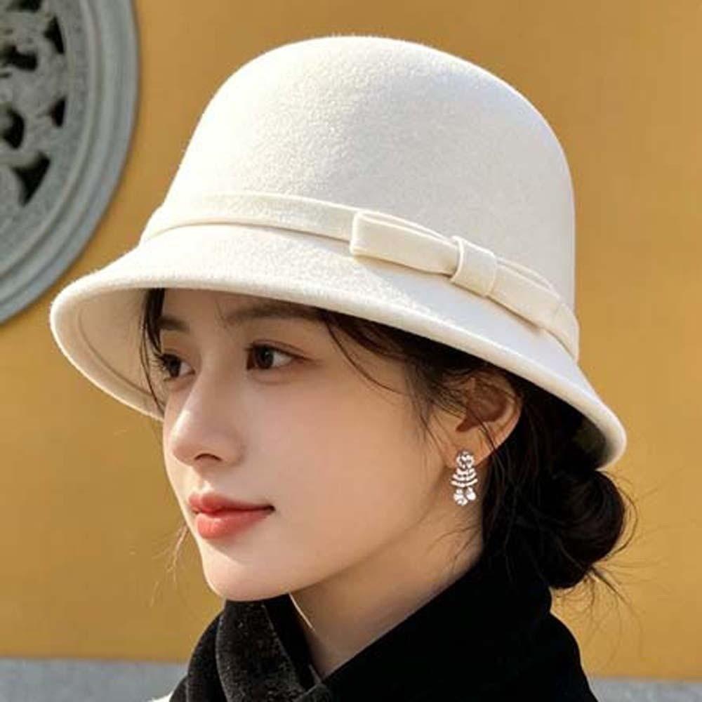 Koreanischer Stil Retro Glockenhut Warmer Fleece Elegante Schirmmütze Vintage Fedora Kappe Fotoshooting
