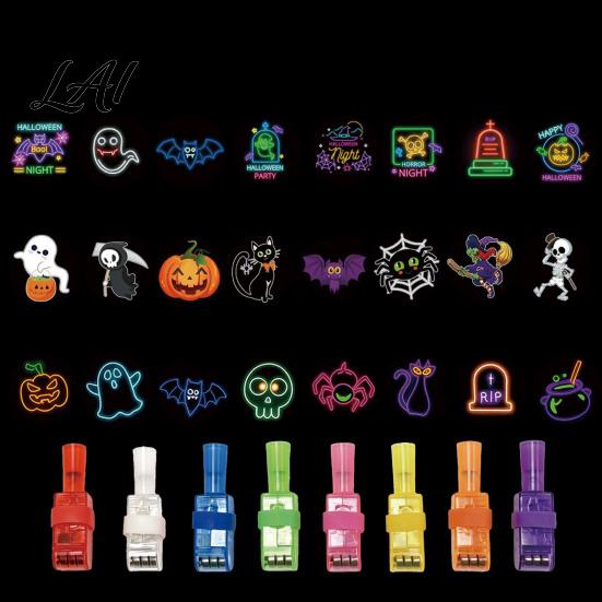 Elastic Ring Projector Lights Halloween Finger Lights LED Spooky Projection Rings with Pumpkin Ghost Bat Small Prizes for Classroom Parties Patterns