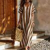 Summer new European and American style striped V-neck loose holiday style long dress women's fashion casual beach