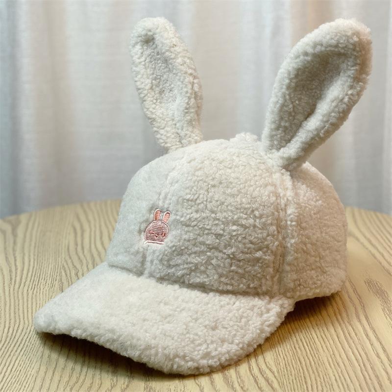 Cute Bow Baseball Hat for Women In Autumn and Winter Warm Lamb Velvet Korean Style Face Showing Small Embroidered Peaked Cap