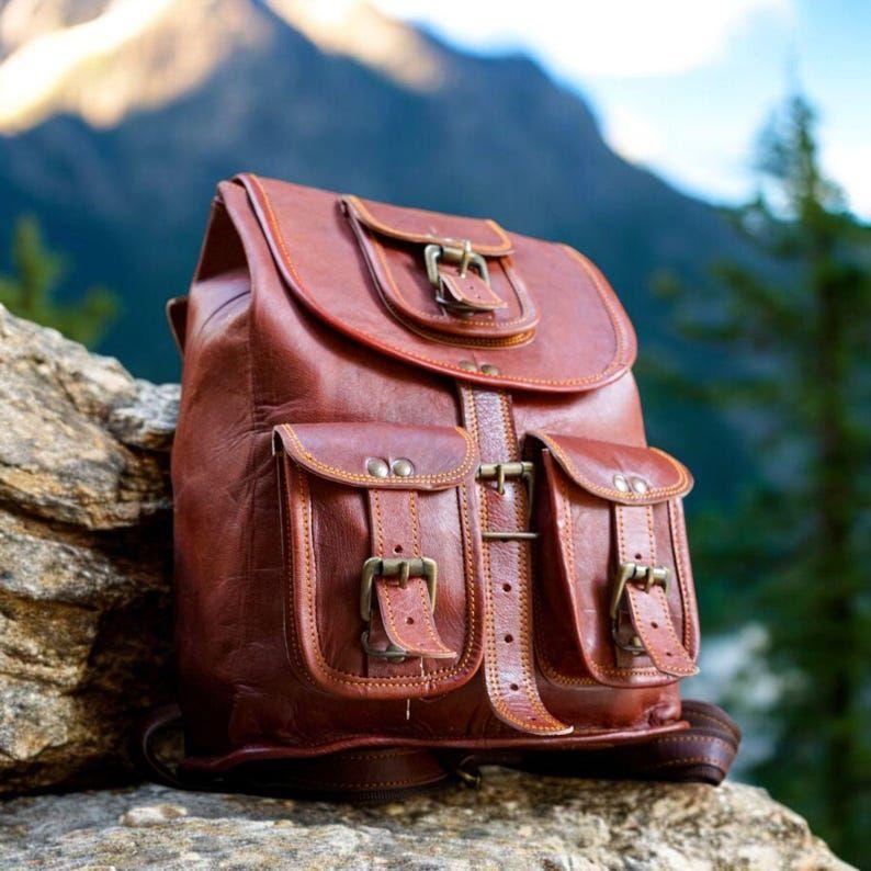 Leather Mini Backpack, Travel Backpack, Brown Leather Laptop Bag, Gift for Him Her, Handmade Unisex Daypack, Back to School