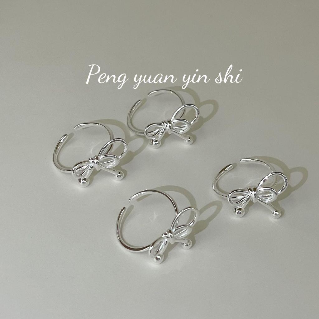 S925 Sterling Silver Irregular Line Bow Open Ring for Women