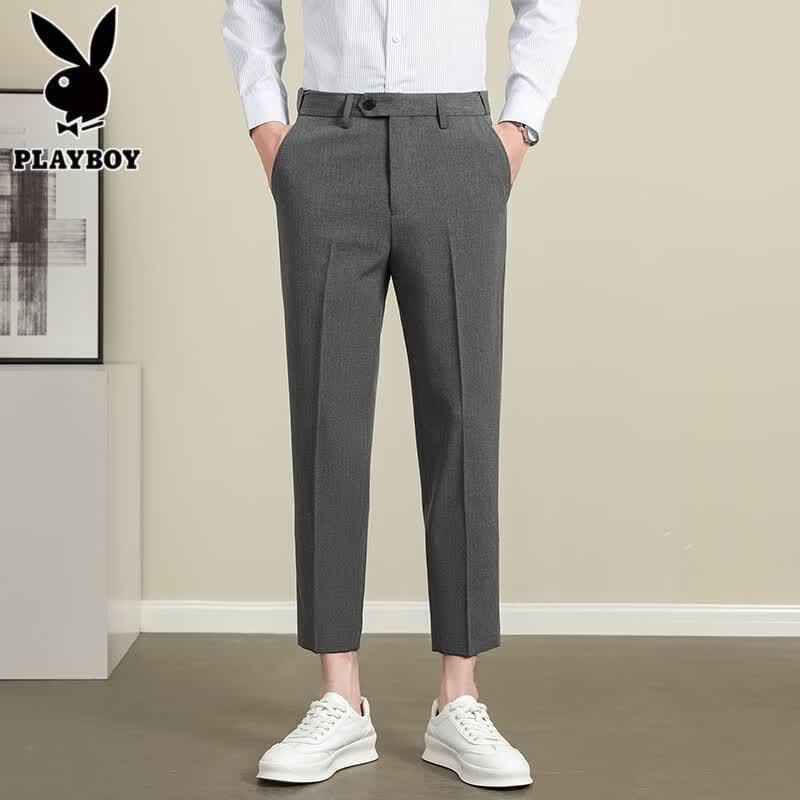PLAYBOY Men's Solid Straight Leg Business Casual Trousers