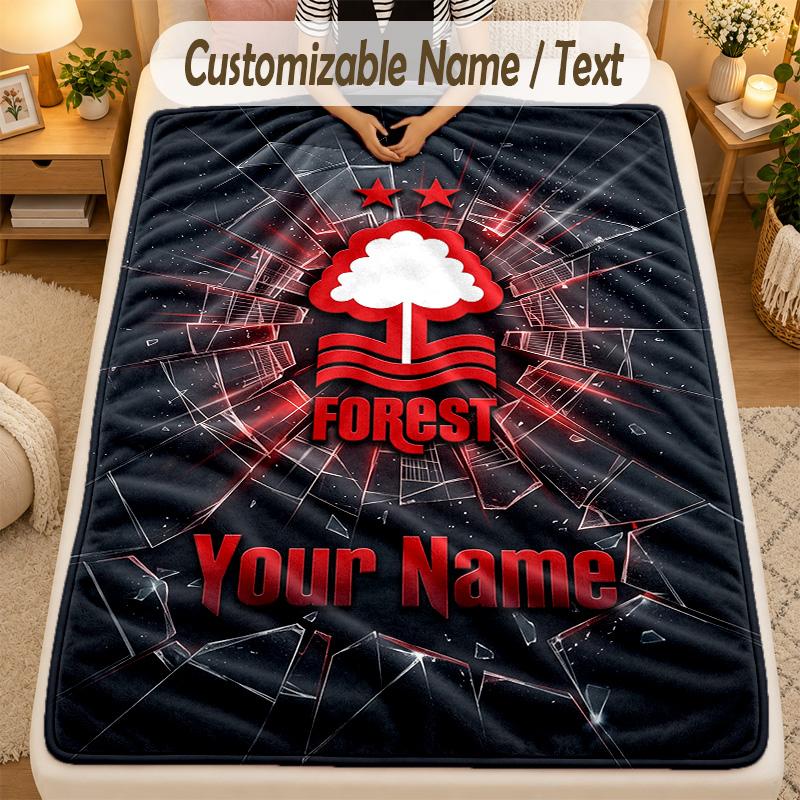 Flannel BlanketNottingham Forest FC Custom Name Text Personalized Soft Warm Throw Blanket Home Decor Gift
