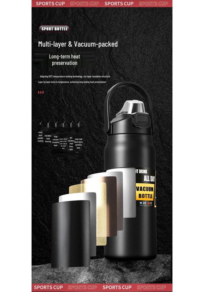 304 Stainless Steel Large Capacity Thermos Mug with Double Handle - Portable Mountaineering Water Bottle