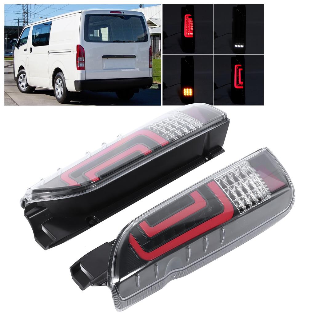 Pair LED Taillights Assembly Quadrate Tail Lamp Fit for Hiace 200 Commuter Van 2005 2017Transparent Lens