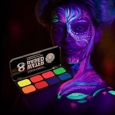 8-farbige fluoreszierende, feste, wasserlösliche Körperbemalung im Freien, Gesichtsfarbe für Halloween-WM-Fans, Pigment
