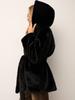 Women's Mid-Length Hooded Eco-Friendly Faux Mink Fur Coat with Belt