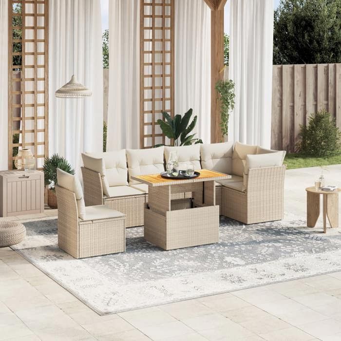 VidaXL Garden Lounge Set with Cushions 7 Pcs, Patio Sofas, Patio Furniture Set, Outdoor Furniture, Beige 3270855