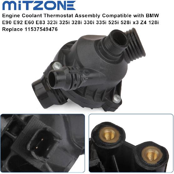 MITZONE Engine Coolant Thermostat Assembly Compatible with BMW E90 E92 E60 E83 323i 325i 328i 330i 335i 525i 528i x3 Z4 128i Replace 11537549476