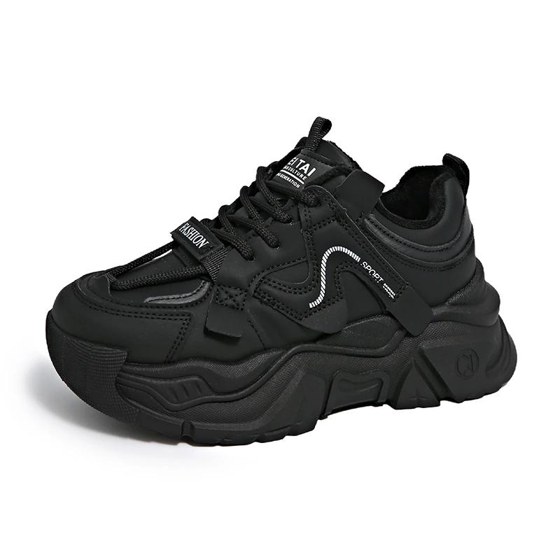 Fashion Women's Casual Sports Shoes Fashion Winter Splicing Before Lacing Thick Soles Anti-slip Wear-resistant Low-top Shoes