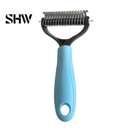 Professional Pet Grooming Comb Double-Sided Detangling Rake, Dog Undercoat Rake with Rounded Blades, Double Sided Tool Shedding Brush for Long
