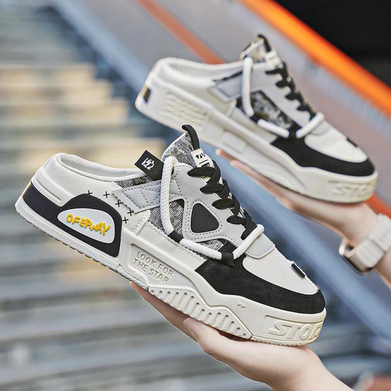 Fashion Men Casual Shoes Lightweight Half Slippers Slip-on Breathable Men Flat Sport Shoes Sneakers Comfortable Driving Loafers