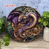 Purple Steampunk Dragon Round Metal Wall Poster with Gears for Living Room