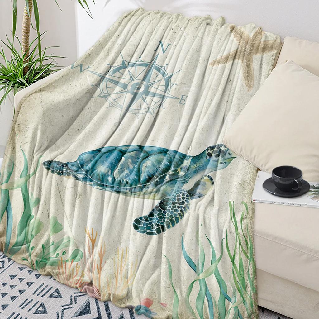 Turtle Blue Sea Bubble Throw Blanket Warm Microfiber Flannel Blanket Bedroom Decor Blankets For Beds