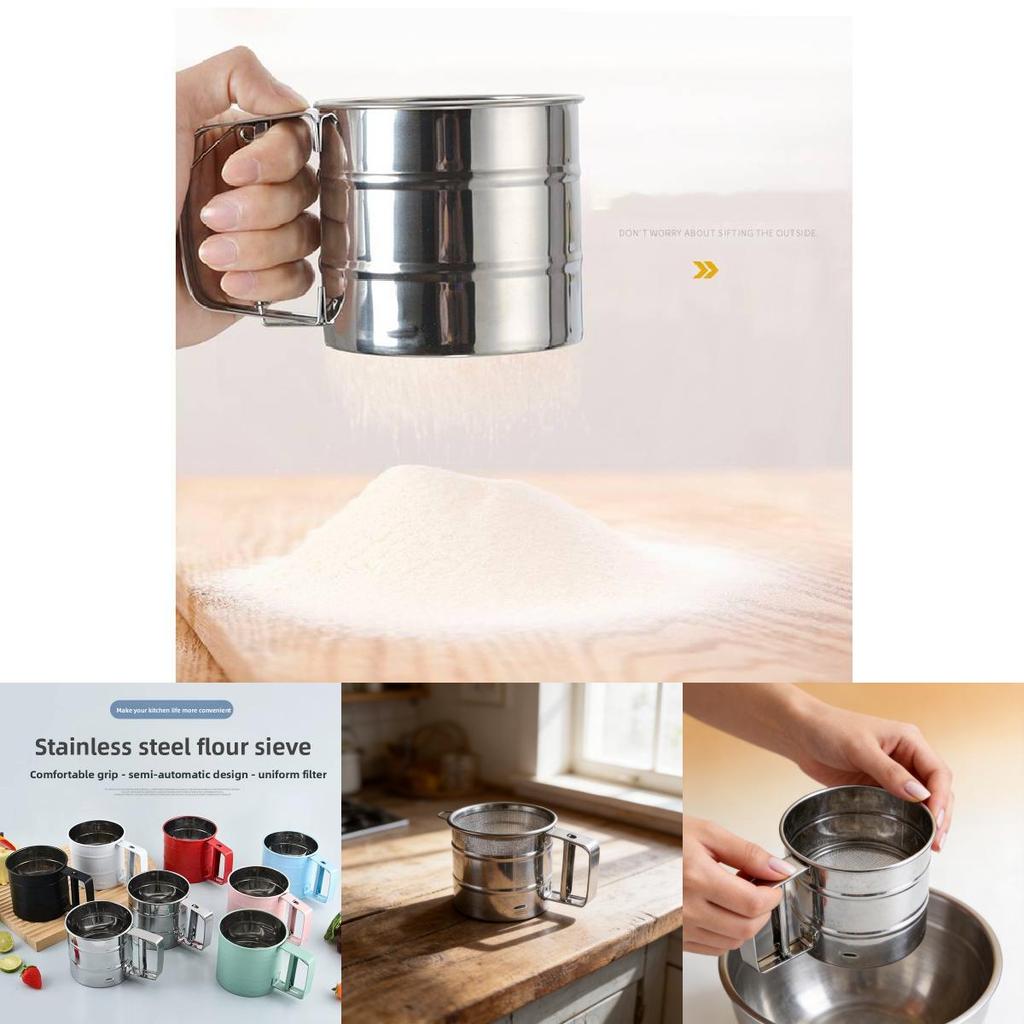 Stainless Steel Mesh Flour Sieve With Adjustable Handle For Home Baking And Food Preparation