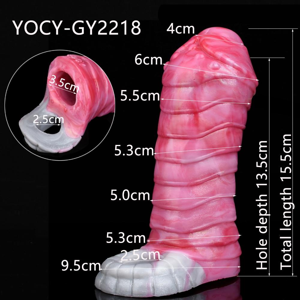 YOCY Men Cock Sheath Monster Dildo Sleeve Condom Penis Enlargement Liquid Silicone Sex Toys for Couples
