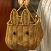 Brown Rattan Hand-Woven Carrying Basket Handmade Fruit Basket Bunny Easter Woven Basket  Restaurant