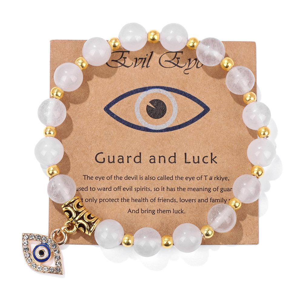 Natural Stone Bead Bracelet with Vintage Evil Eye Pendant, Versatile Hand Jewelry