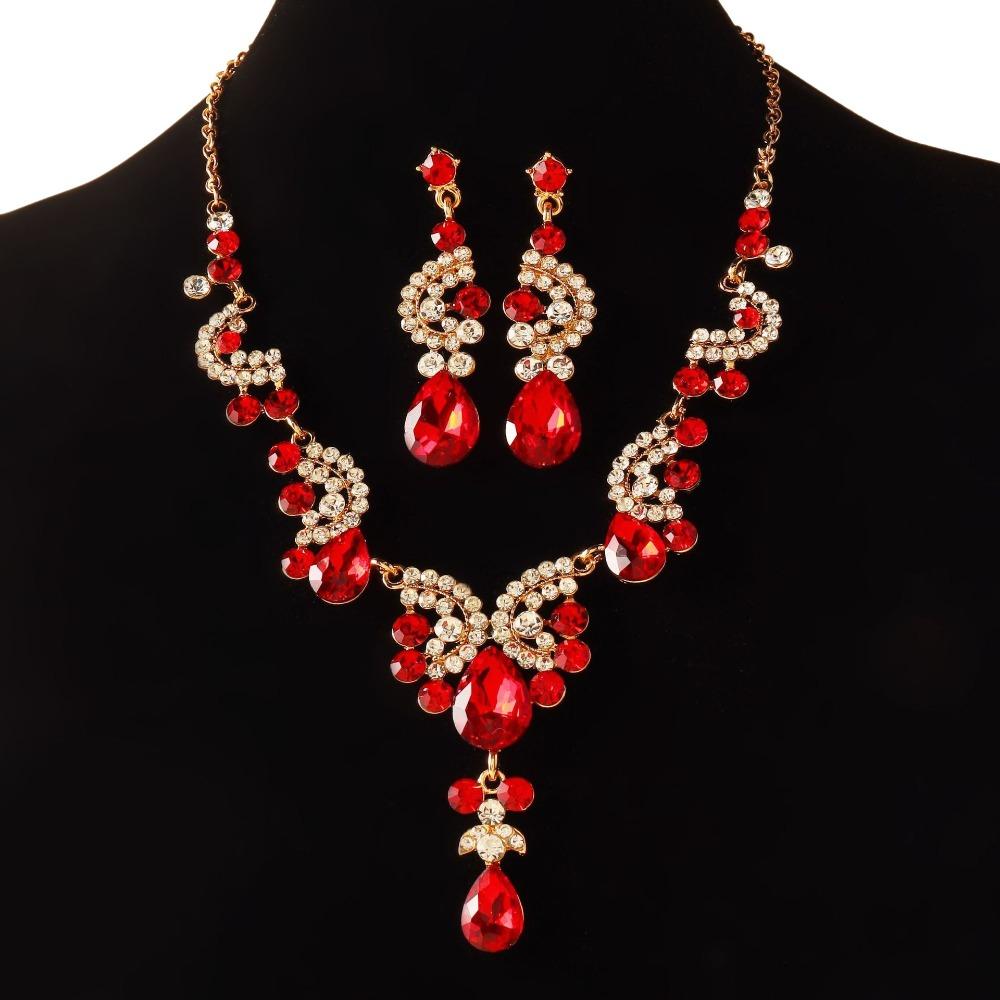 Elegant Rhinestone Jewelry Set Luxury Women s Jewelry Set Fashion Necklace Earrings Set  Women Girl красный