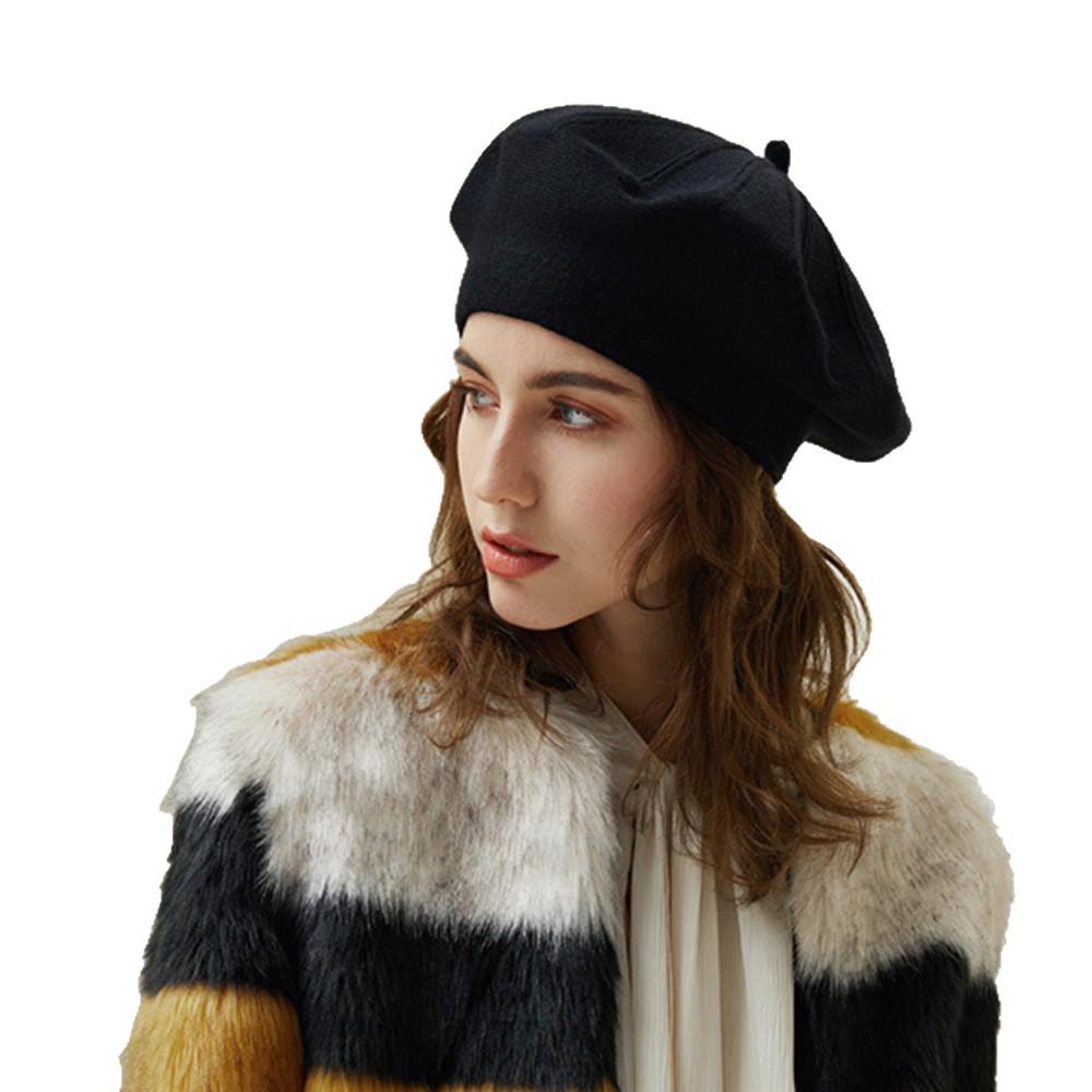 French Women's Wool Knit Striped Beret: Warm, Elastic, Brimless Winter Hat