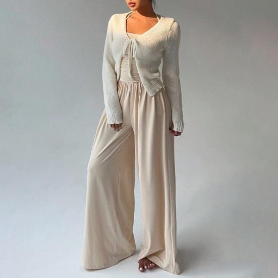 Tuta estiva da donna senza maniche con spalline sottili, outfit intero, casual, pantaloni lunghi a gamba larga, tute