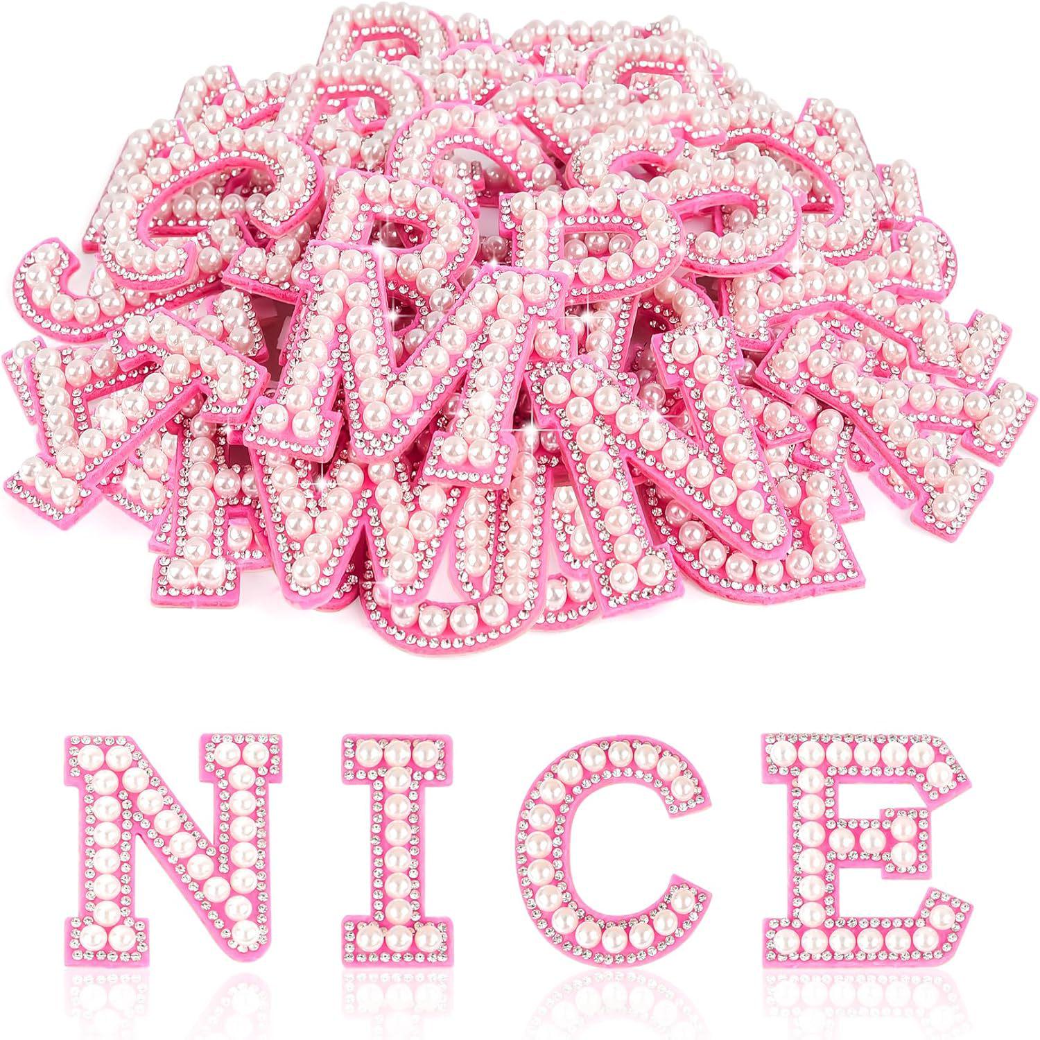 Self-Adhesive DIY Rhinestone Letter Stickers for Clothing and Accessories - 26 English Letters with Pearl Rhinestones 26 English Letters (Self-Adhesive) розовый