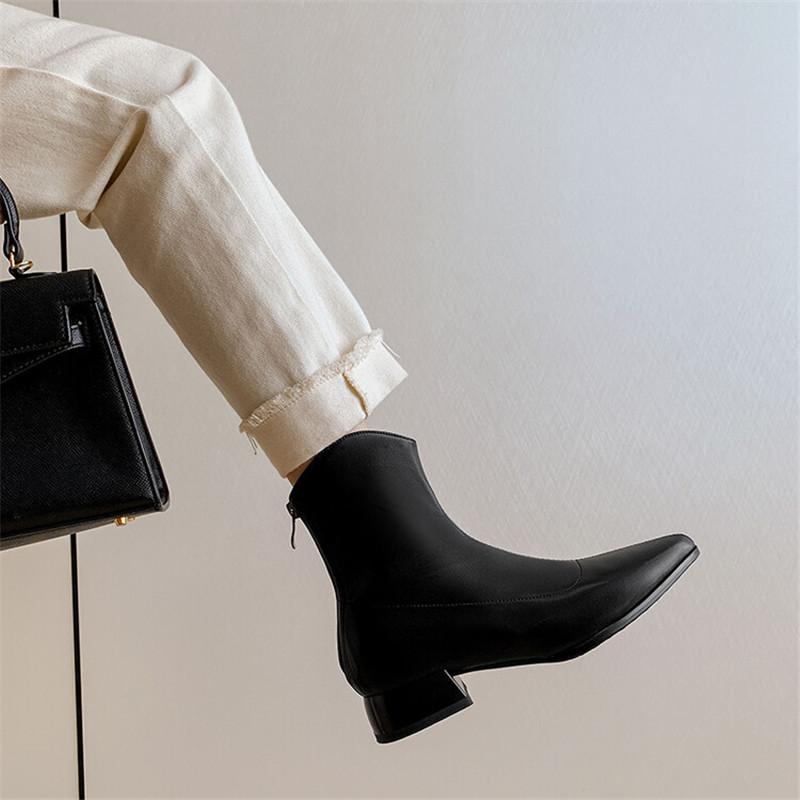 Fashion New Autumn Winter Women Boots Fashion Pointed Toe Chelsea Boots for Women Short Boots Shoes Low Heel Botines Mujer Size 34-43