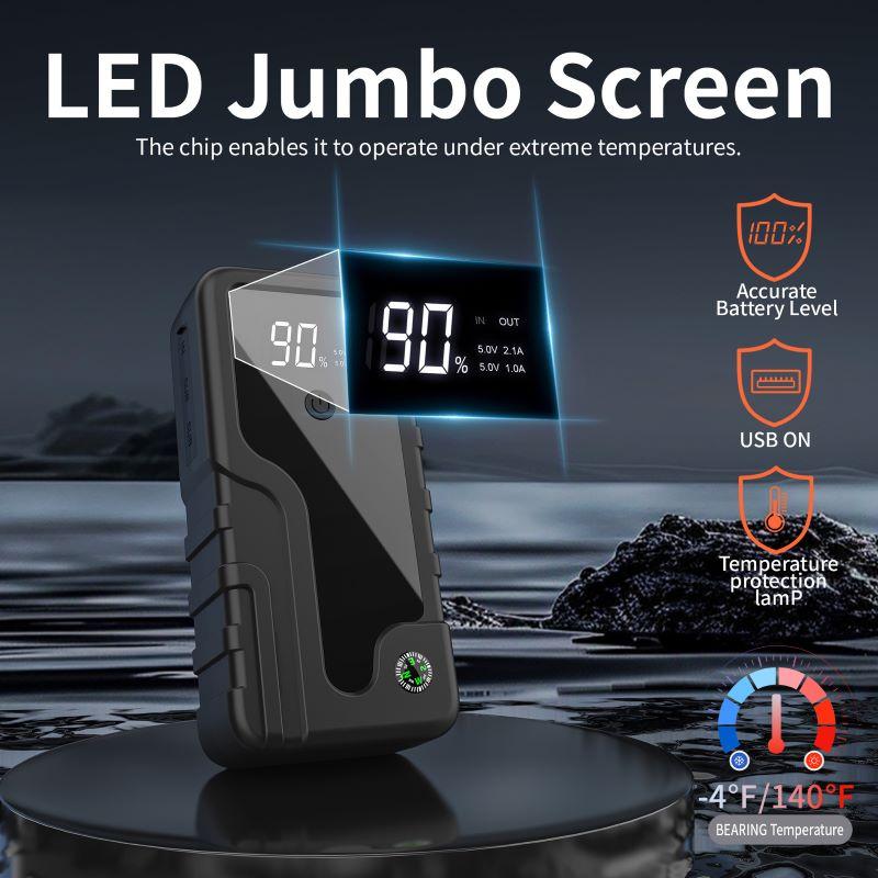 5000A Heavy Duty Jump Starter for Truck SUV Car, Air Compressor, QC3.0 Fast Charger, Booster Pack with LED Emergency Light.
