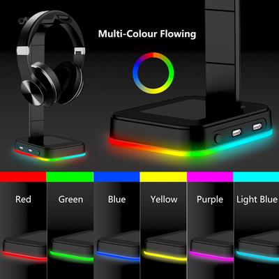 מעמד חדש 4 ב-1 לאוזניות RGB משנה צבעים מעמד לאוזניות גיימינג בוהק עם USB כפול מעמד תצוגה לאוזניות גיימינג