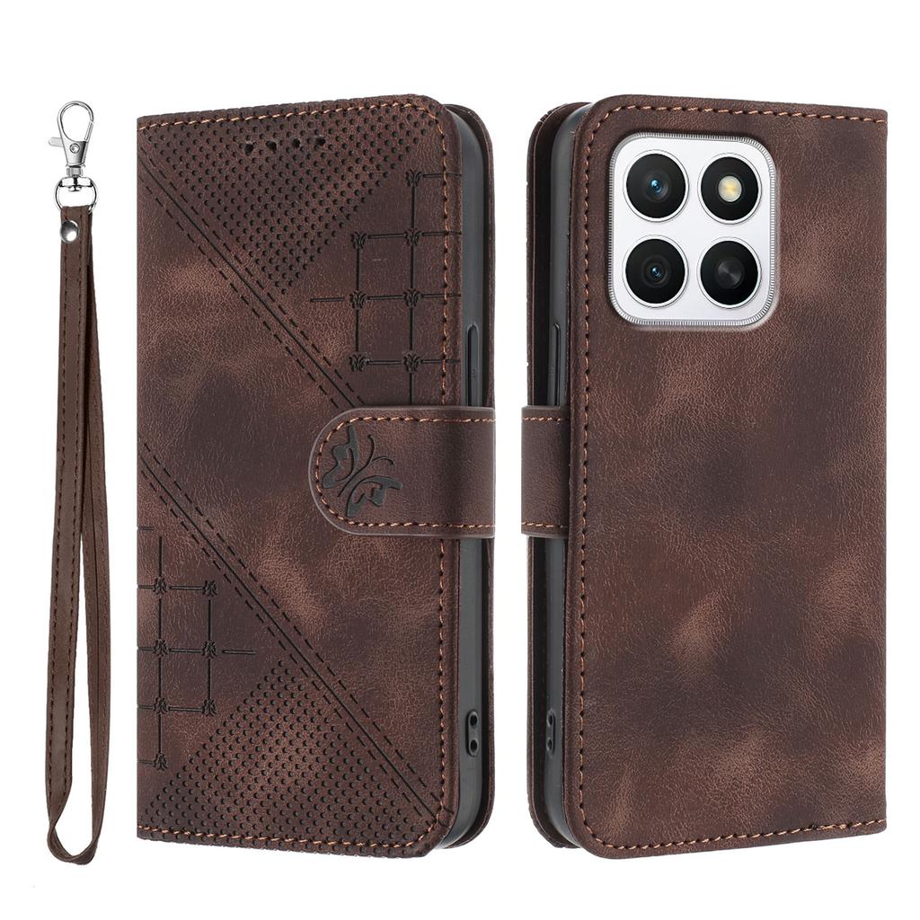 For Honor X8b 4G/Honor X8c 4G Leather Wallet Case Butterfly Flower Imprinted Phone Cover with Strap