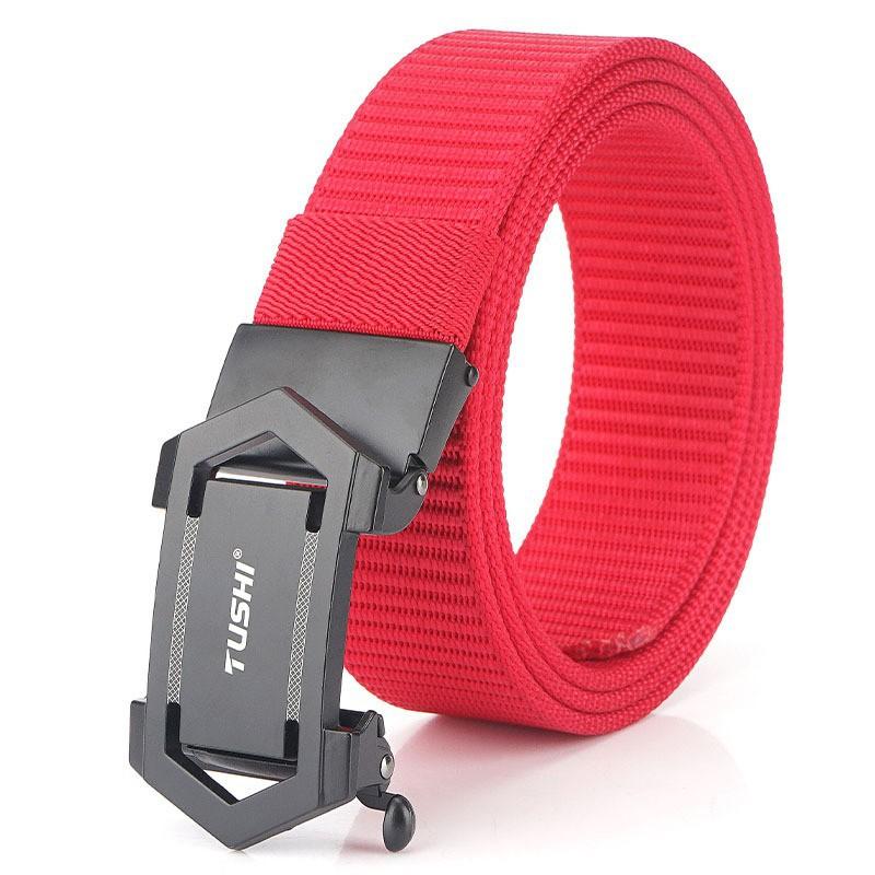 

2020 Toothless Hollow Automatic Buckle Belt Outdoor Casual Nylon Youth Men s Pants 120cm червоний