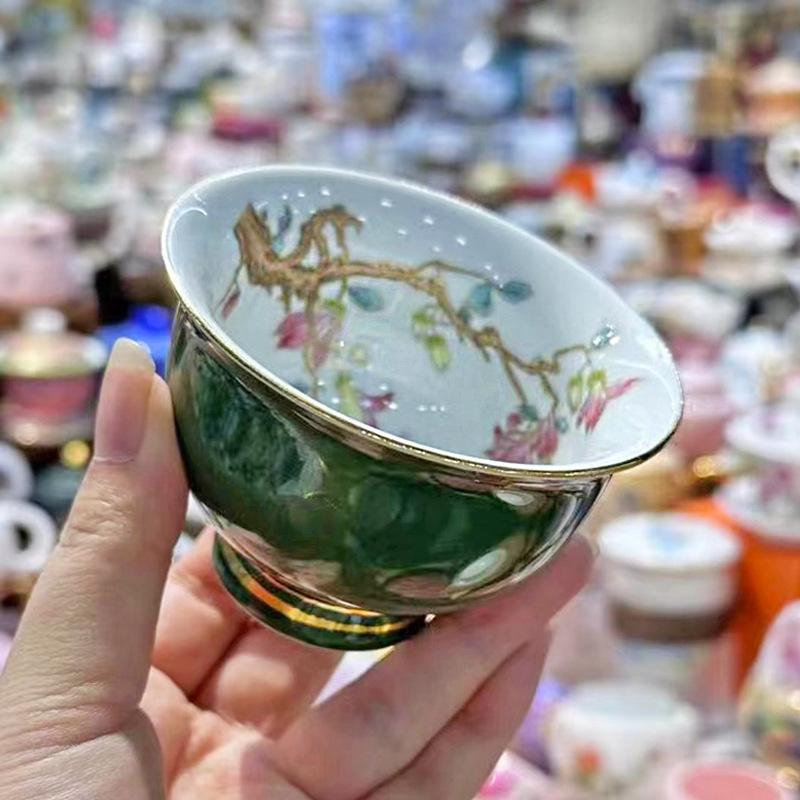 Internally Painted Purple Ceramic Heavy Handle Cup Large Chinese Gongfu Teaware Luxury Personal Tea Bowl for Collection