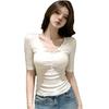 [Keren Cotton Modal] American Spice Girl Five-quarter Sleeve T-Shirt Women's Summer Wear Solid Color Single-breasted Top