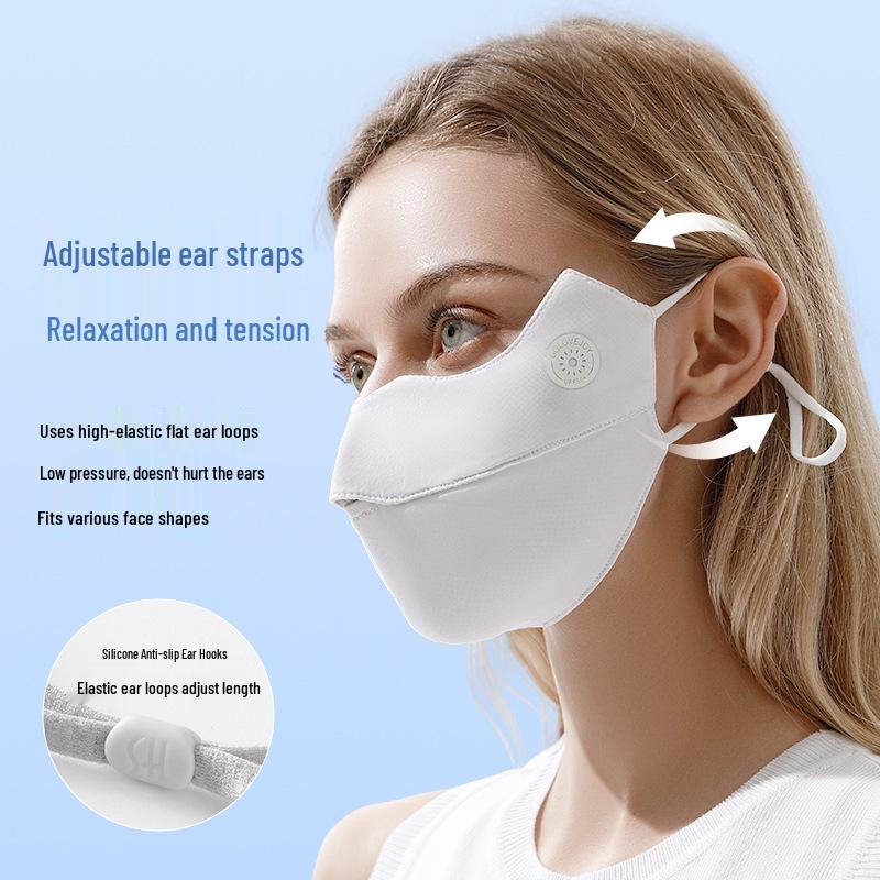 Damen 3D Sonnenschutz Eisseide UV-Schutz Gesichtsmaske - Verstellbar, Atmungsaktiv, Feuchtigkeitsspendend