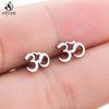 Simple Yoga Om Earring Ball Star Tree Cross Bicycle Stainless Steel Stud Earrings for Women Men T Bar Ear Piercing Gift
