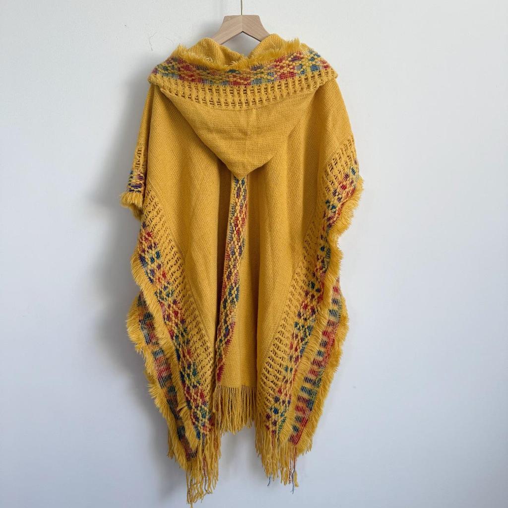 Ethnic Style Hooded Tassel Shawl Cloak – Women's Warm Knitted Cape, 2025 Collection.