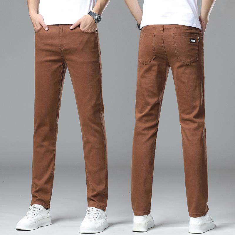 Letnie elastyczne spodnie dżinsowe dla mężczyzn, proste nogawki, slim fit, wszechstronne spodnie casualowe, nowy nabytek, długie spodnie dżinsowe