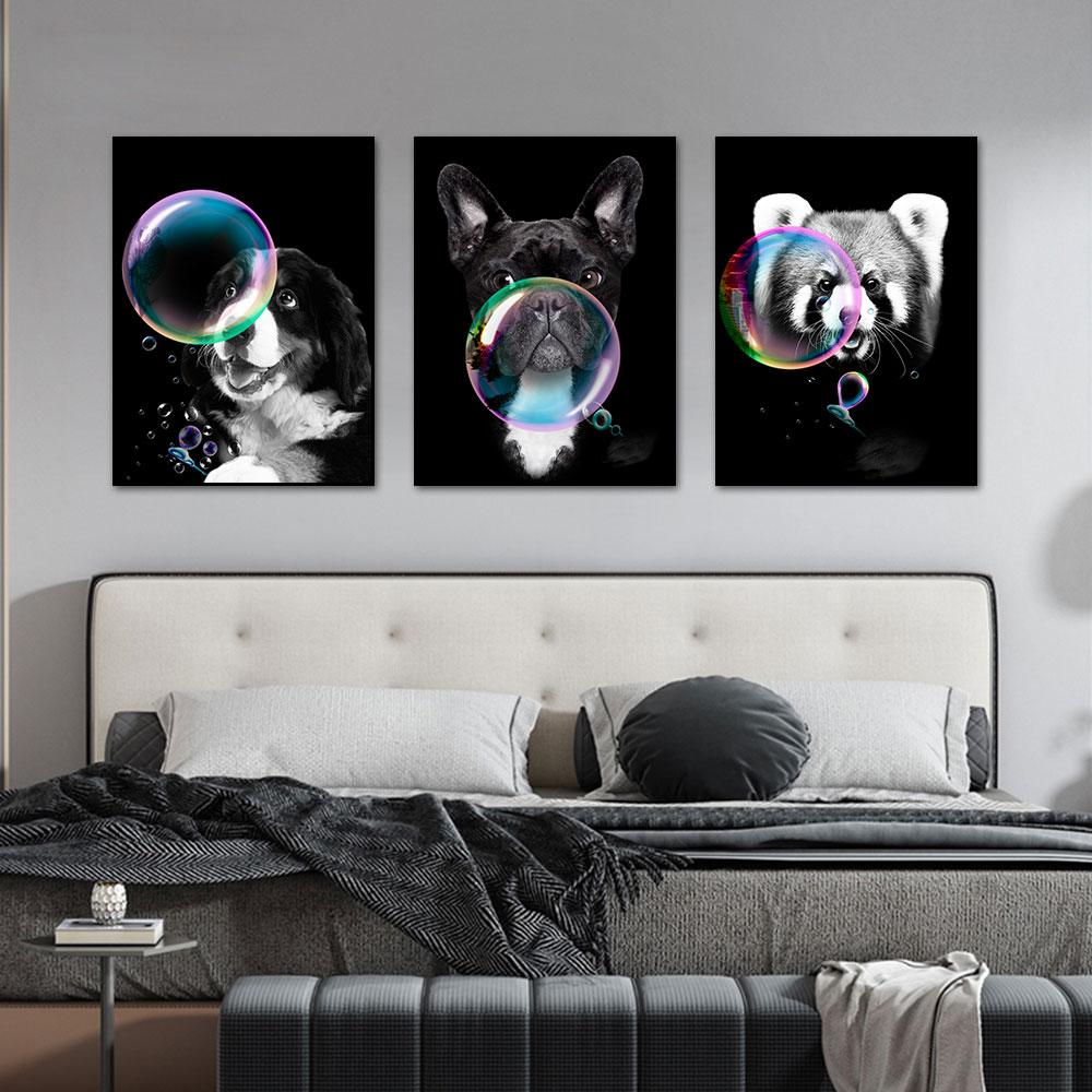 Dog Blowing Bubbles Paintings Printed On Canvas Pictures Home Decor Wall Art Prints Posters for Living Room Decoration Cuadros