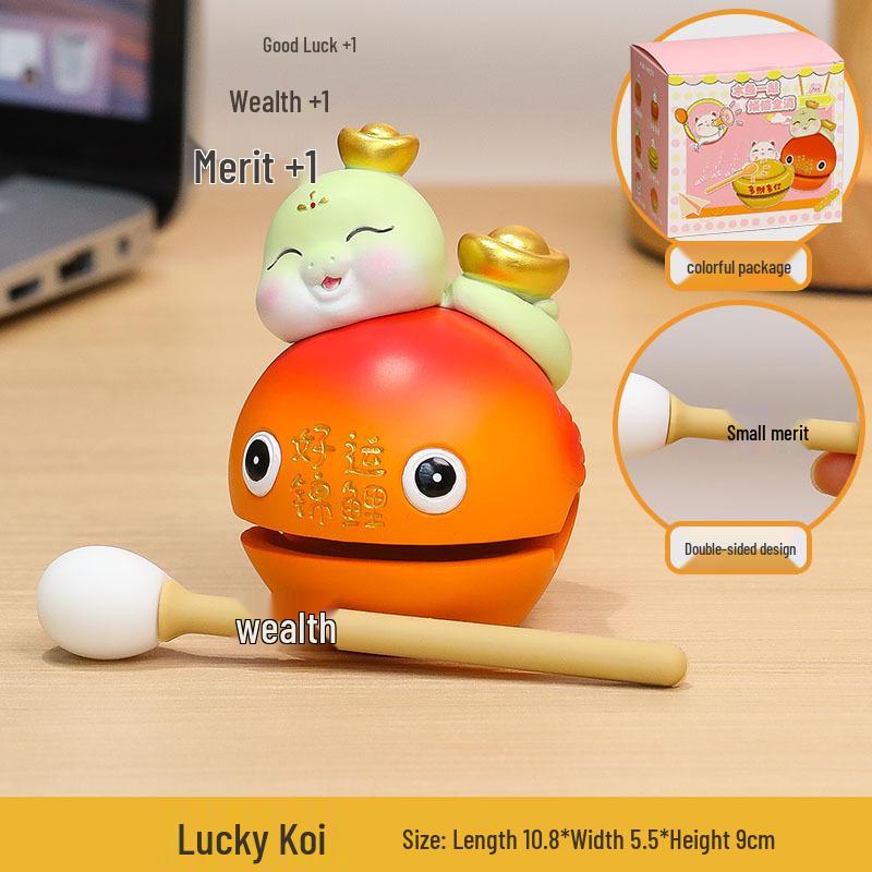 Cartoon Knock Knock Wooden Fish Ornament - Cute Granule Lucky Cat Decoration for Office
