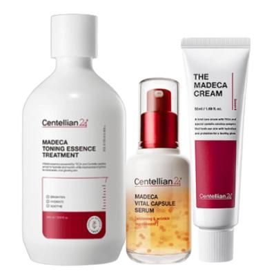 Essência Tonificante Madeca 300ml & Sérum Cápsula Vital 50ml & Creme Madeca 50ml - Conjunto de Skincare Reparação Total, K-Beauty