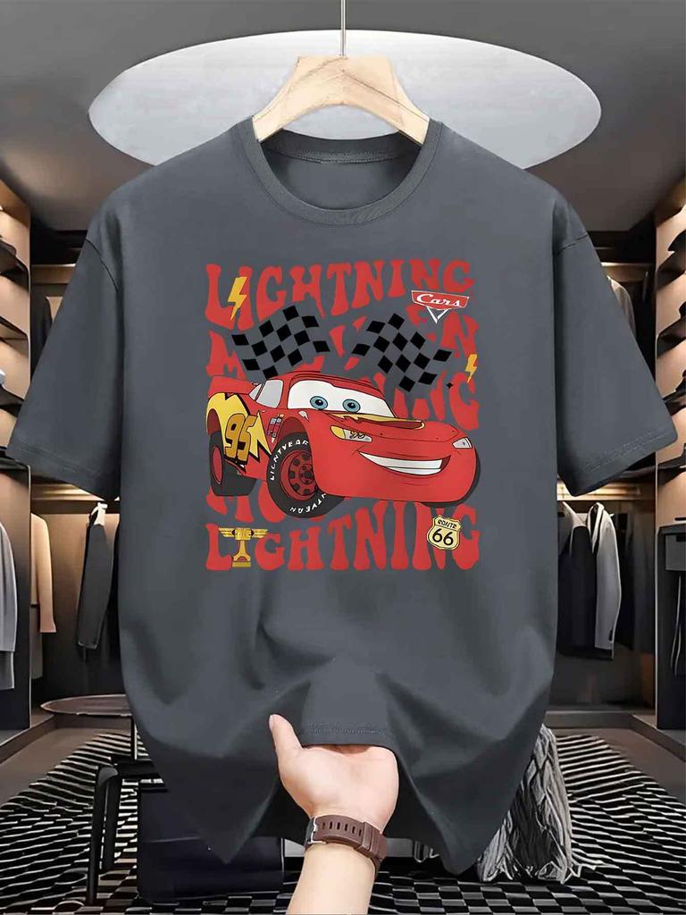 Oversized Disney Cars McQueen Printed Tshirt Men and Women 2026 Summer Cotton Parent Child Top Street Fashion Casual Trend
