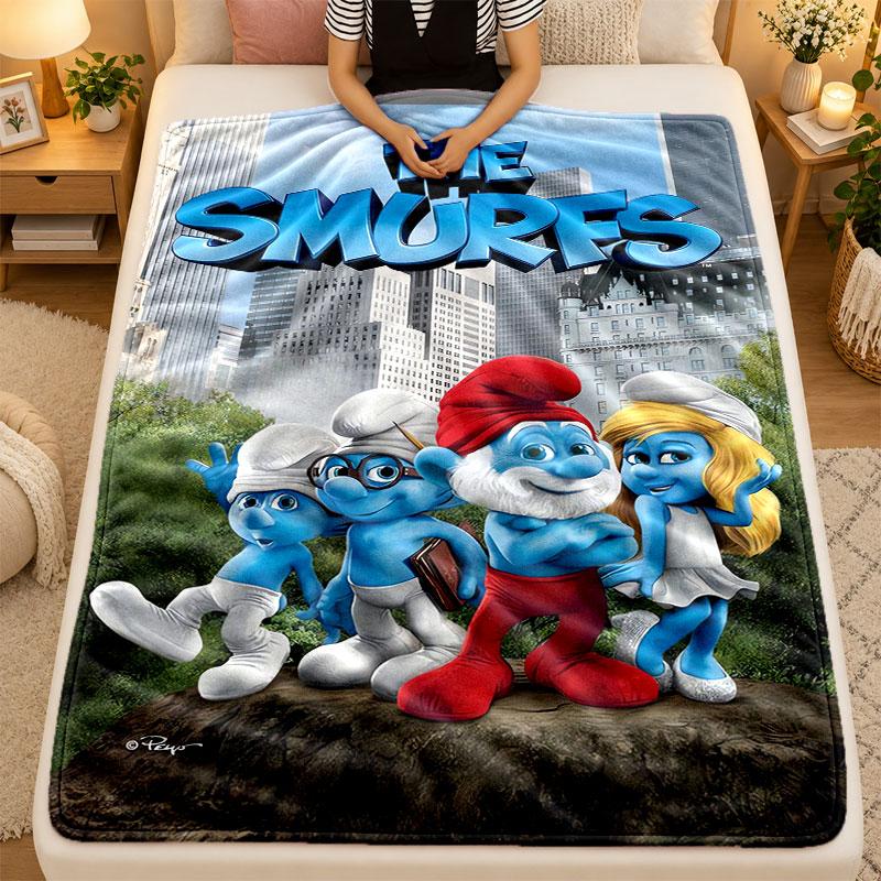 Flannel BlanketSmurfs cute Warm Soft Throw Blanket for Indoor Sofa Bed Living Room Use