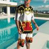 Summer Trend Men's Casual Beach Shorts Short Sleeve Suit 3d Printed Color Gradient Retro O Collar 2 Piece Set Fashionable Casual