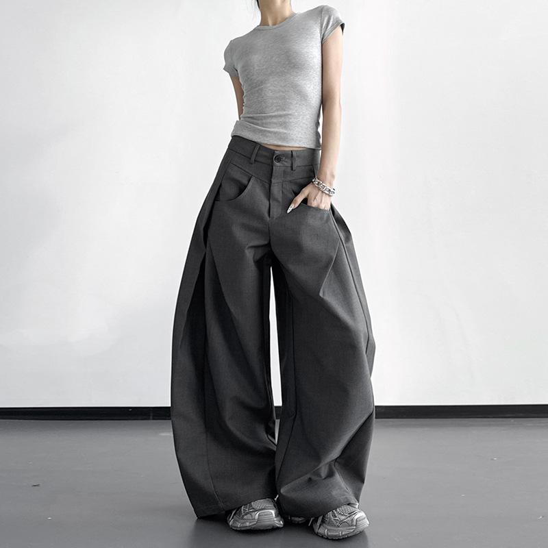 

Women s Black High-Waisted Wide-Leg Pants - 2026 Summer Slimming and Versatile Casual Suit Pants Medium серый