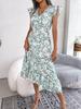 Women Casual Floral Elastic Waist Ruffled Vacation A Line Long Chiffon Dress