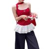 Damen Rotes Polka Dot Ballett-Stil Schleifen-Camisole mit Rüschenbandbesatz